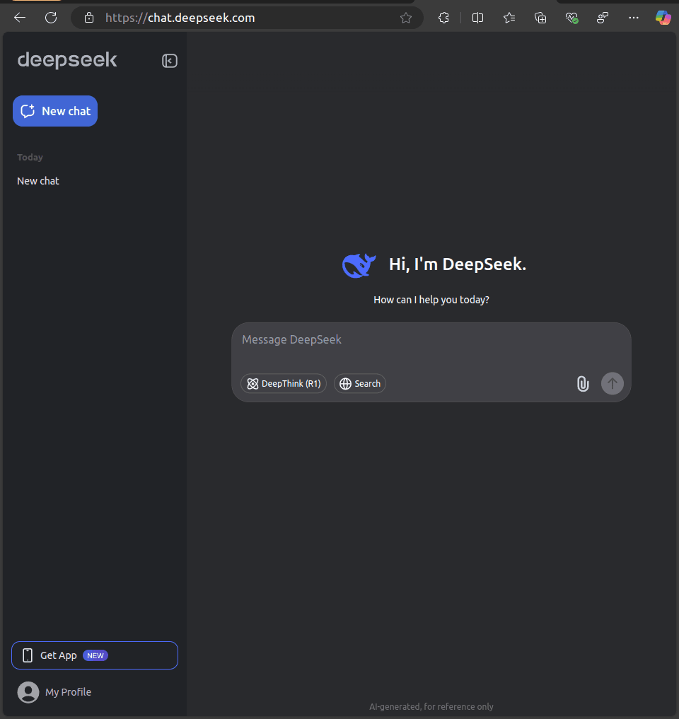 Tela inicial do deepseek