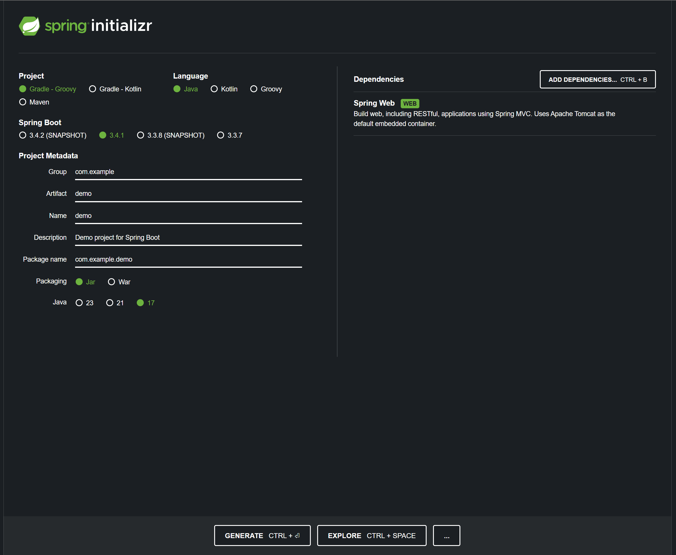 spring initializr imagem